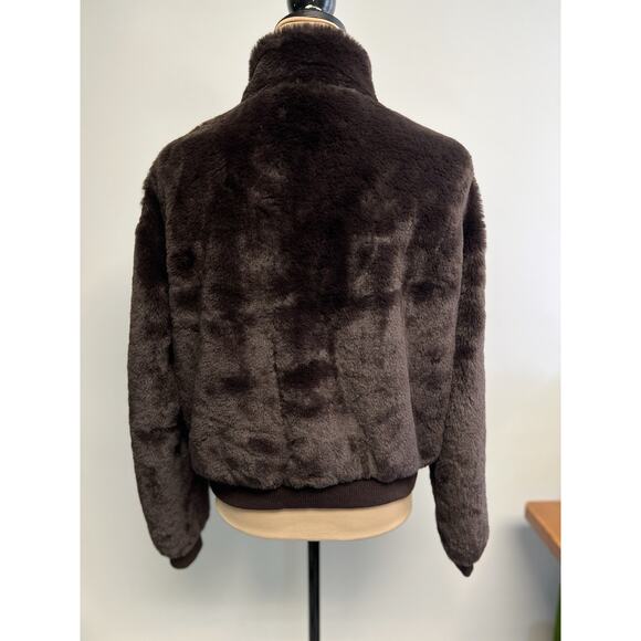 Faux Fur Brown Coat Y2K Style Retro Large Bomber Zip Up Soft Glam Old Hollywood - Picture 3 of 11